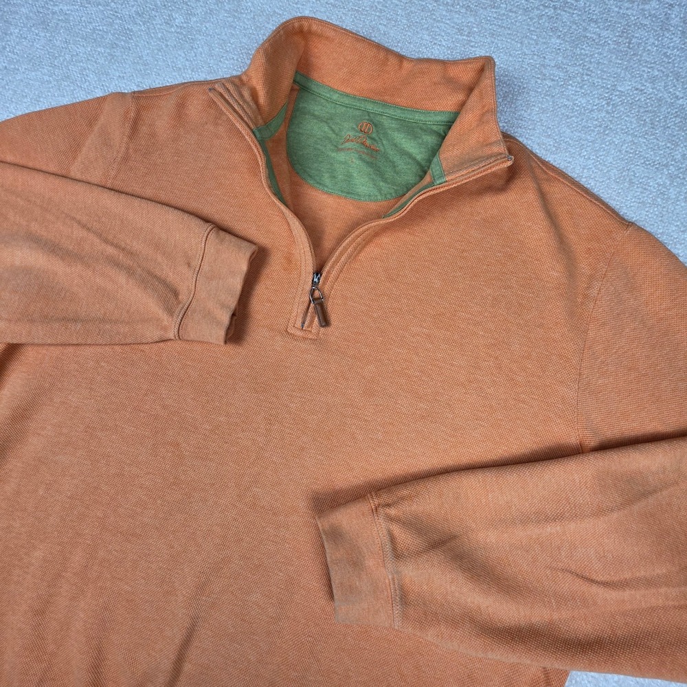 David Donahue Mens Orange 100% Cotton Quarter Zip Pullover Sweater Size Large